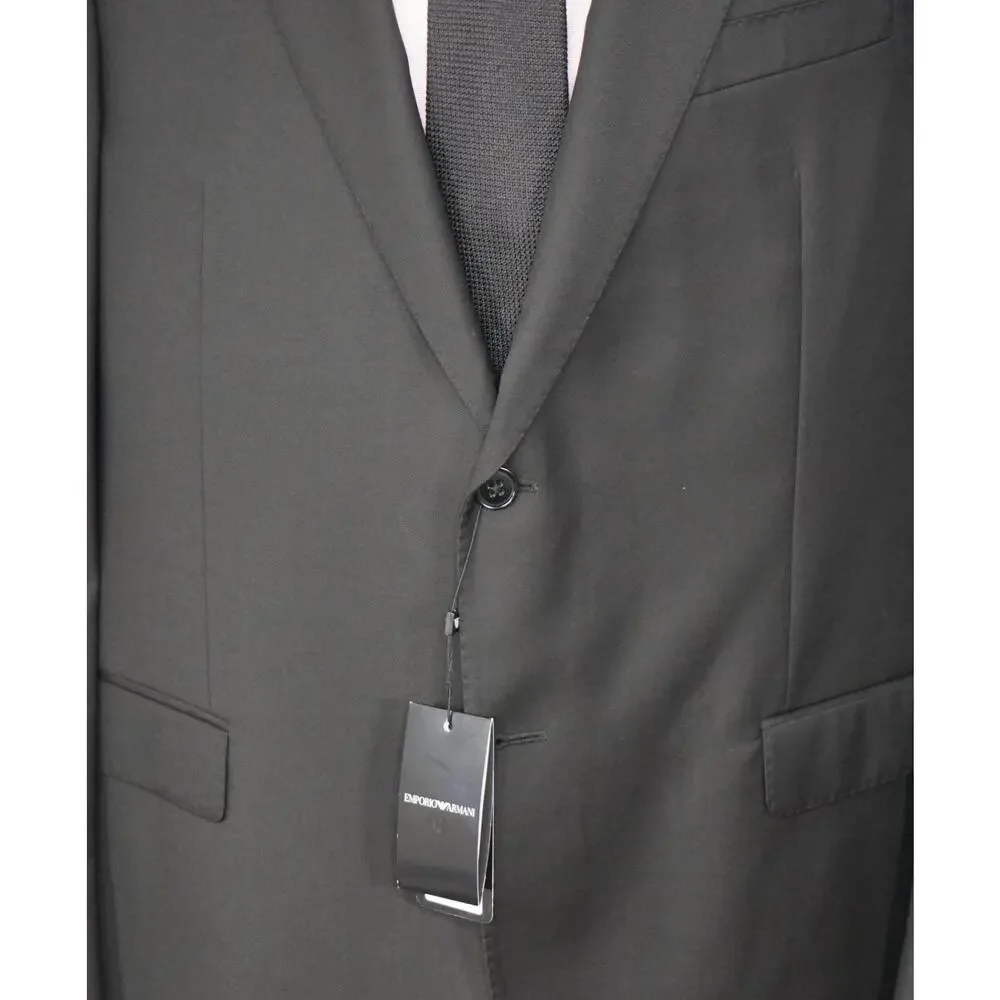 $1,495 EMPORIO ARMANI - Solid Black 130's Wool Blazer - 48R